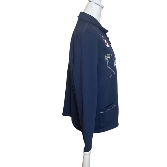 Breckenridge Petite Blue Snowman Button Front Cardigan Large Winter Holiday Warm - Picture 5 of 11